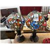 Image 1 : Leaded Glass Cast Base Lamps - Pair