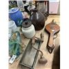 Image 4 : Art Glass Floral Bird, Sad Iron, Jars, Bellows, Vintage Lanterns/ Oil Lamps