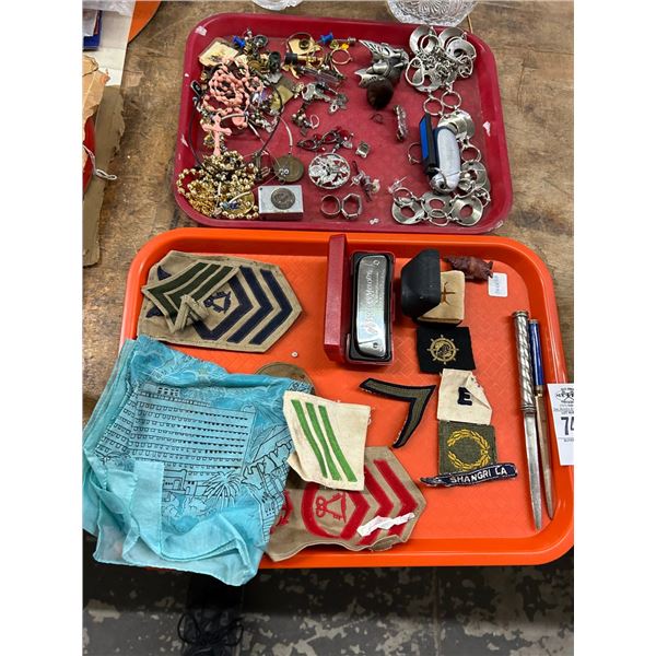 Harmonica, Military Patches, Letter Opener, Fashion Jewelry - 2 Trays