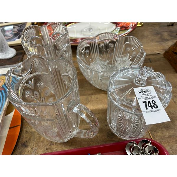 Pressed Glass Candlestands, Punch Bowl, Vase, Jar