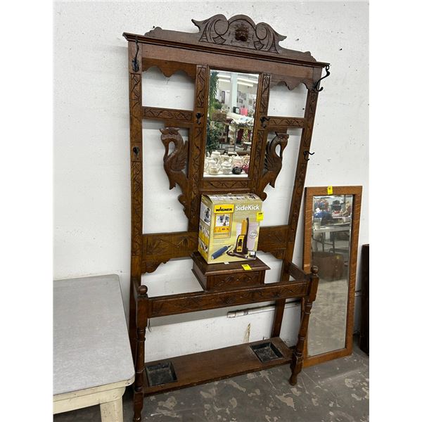 Ornate Bird Carved Mirrored Hall Tree