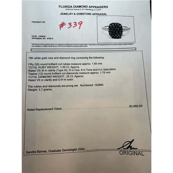 18K WG Ruby/Diamond Ring w/50 Round Rubies and