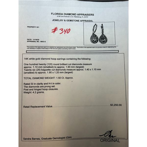 14K WG Diamond Hoop Earrings w/120 Round Diamonds and