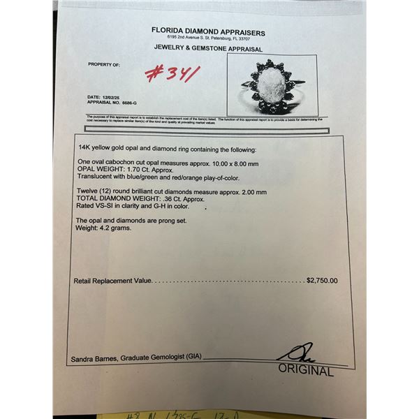 14K YG Opal/Diamond Ring w/One Oval Cabochon Cut Opal