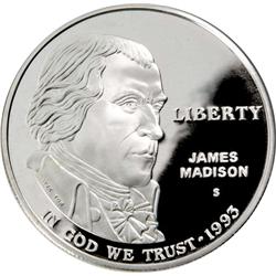 1993-S JAMES MADISON AND BILL OF RIGHTS $1 SILVER COMMEMORATIVE PROOF