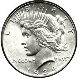 1934 US SILVER PEACE DOLLAR-MS64+