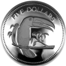 1976 BELIZE SILVER $5 PROOF DCAM COIN-GEM