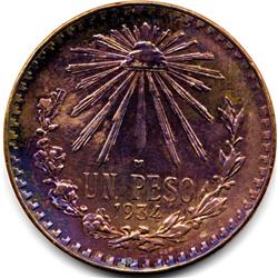 COLOR 1935 MEXICO SILVER UN PESO-GEM COLOR BU+