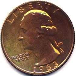 COLOR 1963 WASHINGTON SILVER PROOF QUARTER-BEAUTIFUL