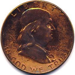 BEAUTIFUL COLOR 1963 SILVER FRANKLIN PROOF HALF DOLLAR-CAMEO