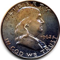 COLOR 1962 FRANKLIN SILVER HALF-PROOF