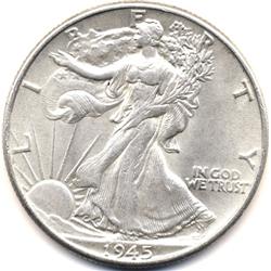 1945 SILVER LIBERTY WALKER HALF DOLLAR-UNC