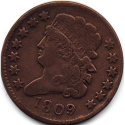 1809 CLASSIC HEAD HALF CENT-NICE XF+