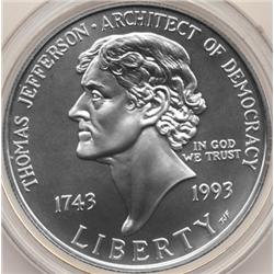 1993-P SILVER THOMAS JEFFERSON COMMEMORATIVE DOLLAR-CH BU+