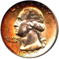 COLOR 1958-D SILVER WASHINGTON QUARTER-NICE COLORS ICG MS65
