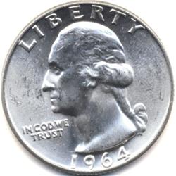 1964 SILVER WASHINGTON QUARTER-CH BU+