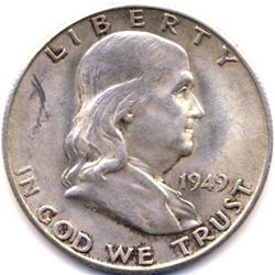 KEY DATE 1949-S US SILVER FRANKLIN HALF DOLLAR-UNC+