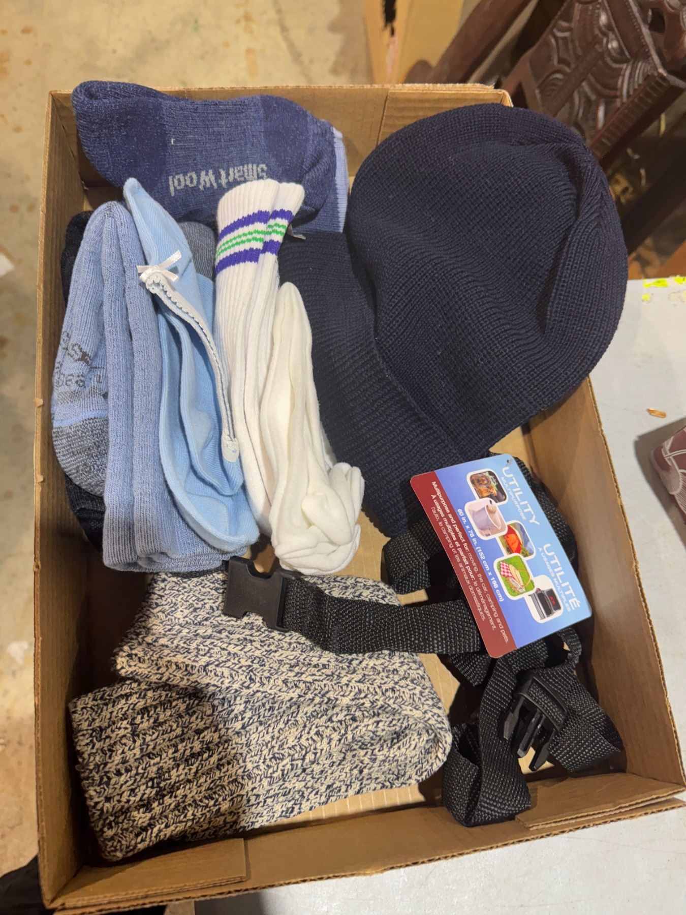 Socks and toque and utility strap