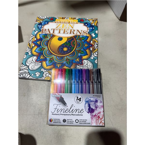 Zen patterns, coloring book new and studio fine line markers