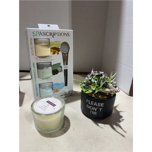 New spascriptions, candle, and artificial plant