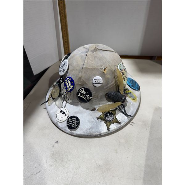 Hat with pins and insects