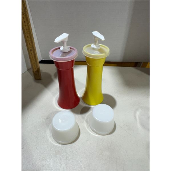 Tupperware, ketchup and mustard dispensers