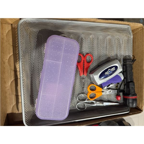 Office trays scissors, and other items