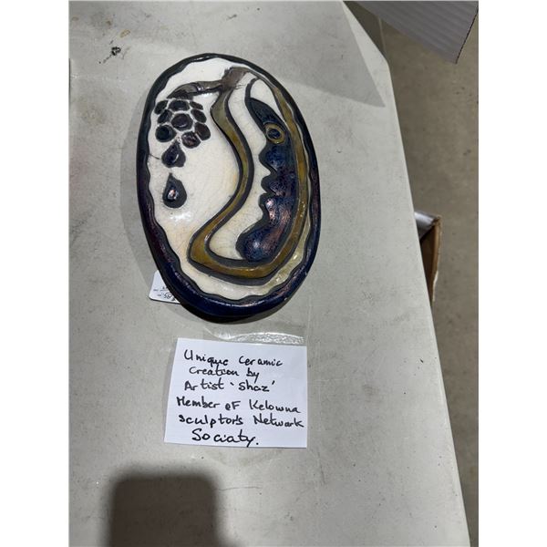 Unique, ceramic creation by artist, SHAZ member of kelowna sculptures network Society