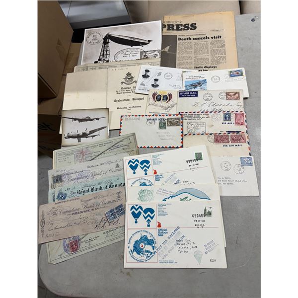 Postcards newspaper, Canadian bank of Canada banks balloon mail, royal Canadian, Air Force, graduati