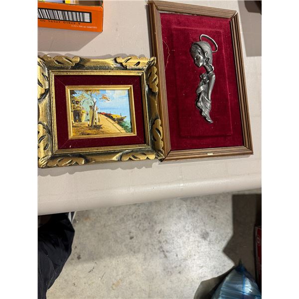 Vintage artwork with velvet one frame needs fixing