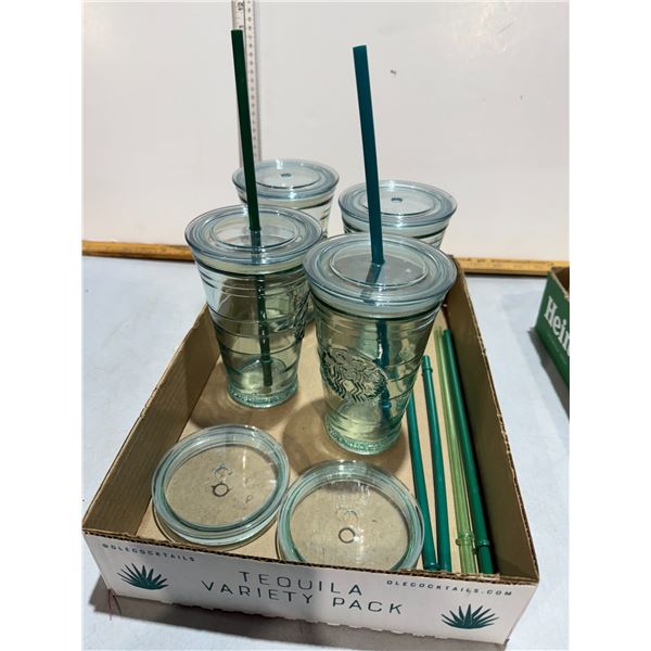 Starbucks glass glasses with lids and straws