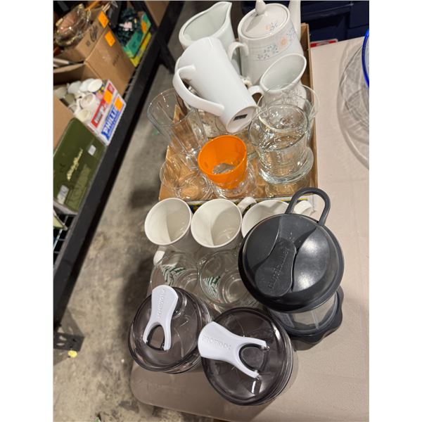 Assorted glasses and kitchenware shaker cups