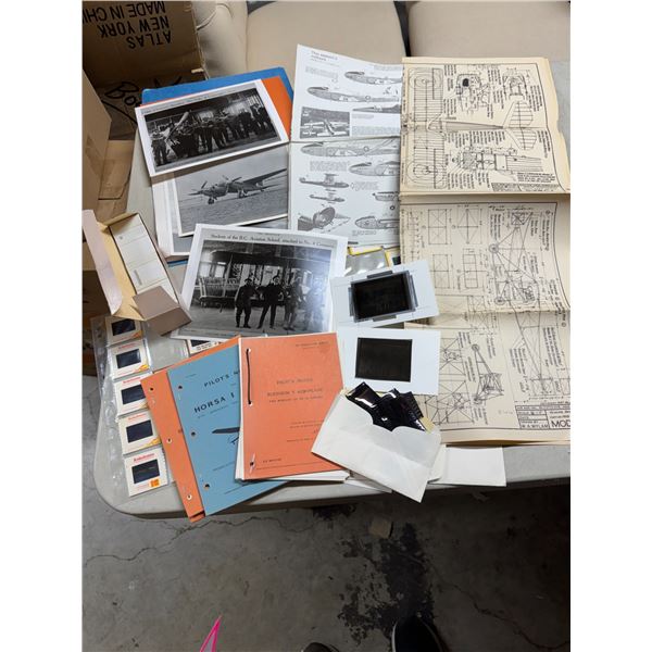 Photos, airplane plans, slides