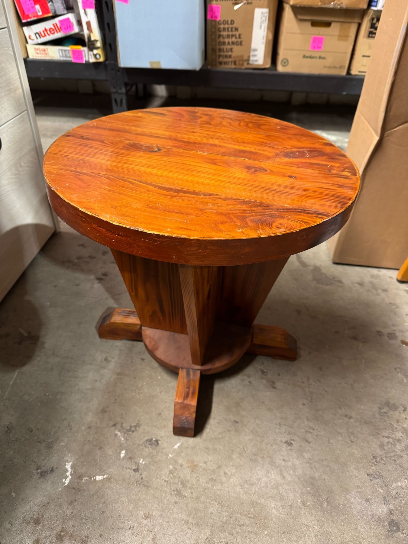 Side table measures 18 inches round by 17 inches tall