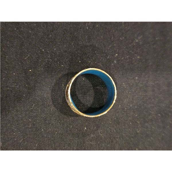 Wide cloisonne band with dragon motif ring