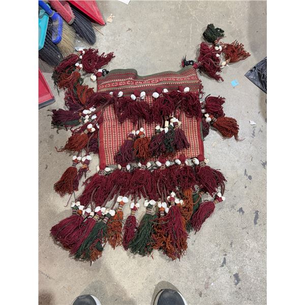 vintage Middle Eastern or Central Asian hand-woven saddlebag, likely from the Baluch or Turkoman tri