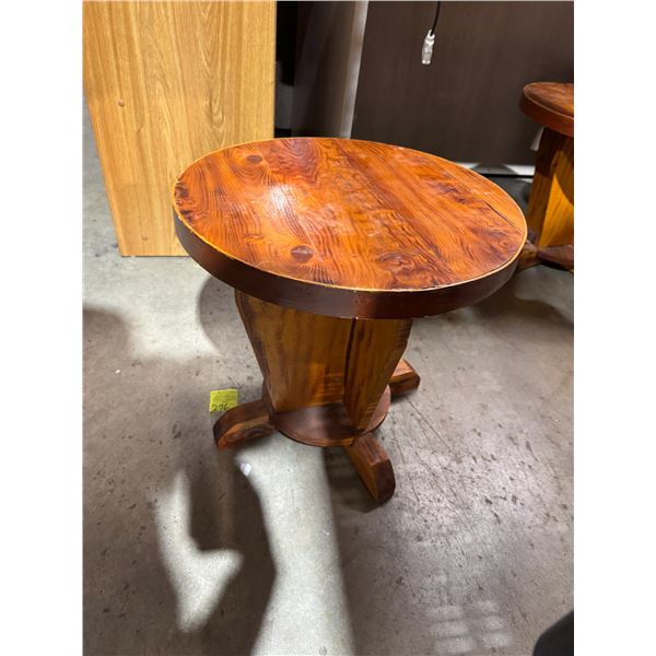 Side table measures 18 inches around 17 1/2 inches tall