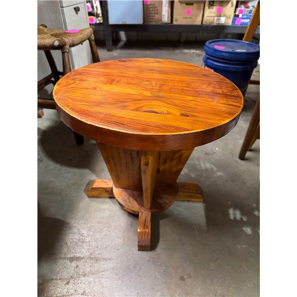 Side table measures 18 inches around 17 1/2 inches tall