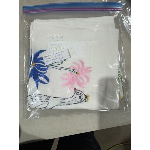 Hand embroidered pillowcases 17 x 17