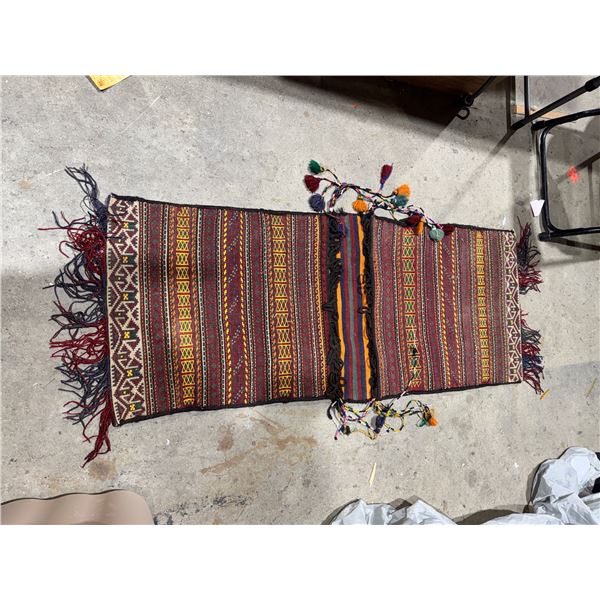vintage Afghan handwoven wool tribal saddle bag rug