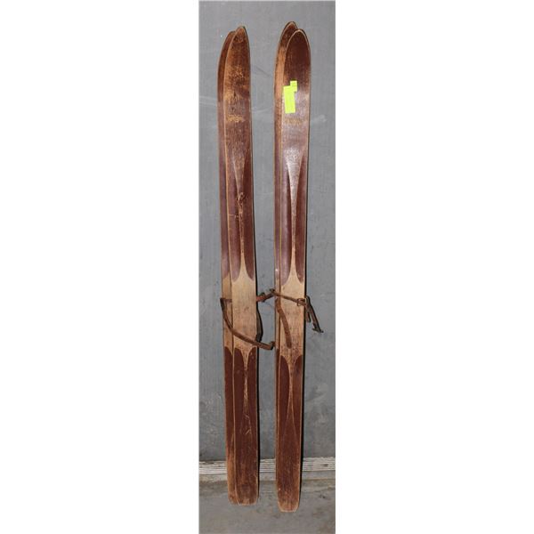 2 PAIR ANTIQUE WOODEN SKI