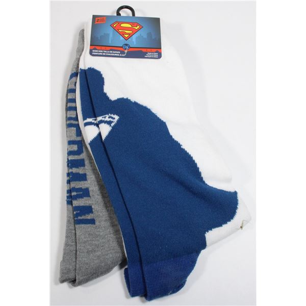 NEW 2 PAIR PACK OF SUPERMAN CREW SOCKS