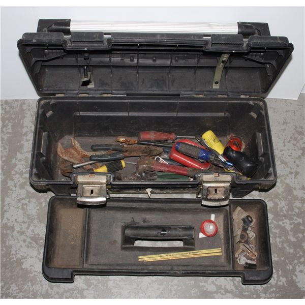 STANLEY TOOL BOX AND ASSORTED TOOLS