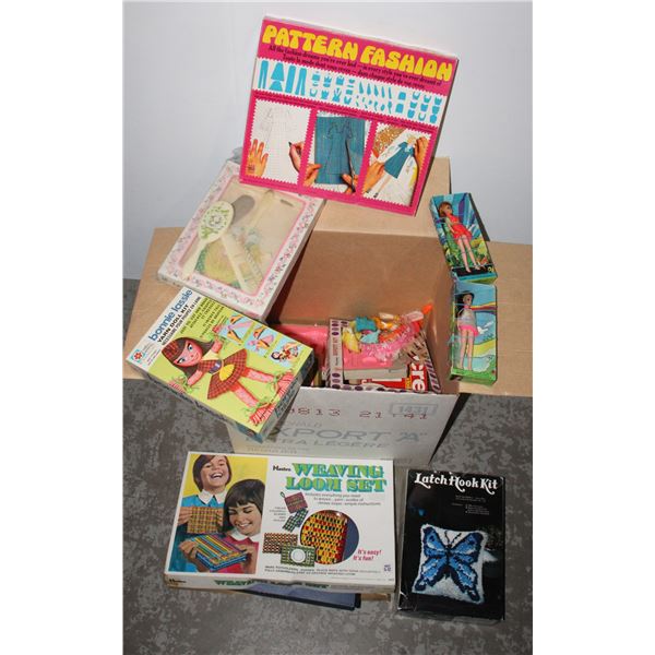 LARGE BOX OF MOSTLY SEWING TYPE CRAFTING ITEMS