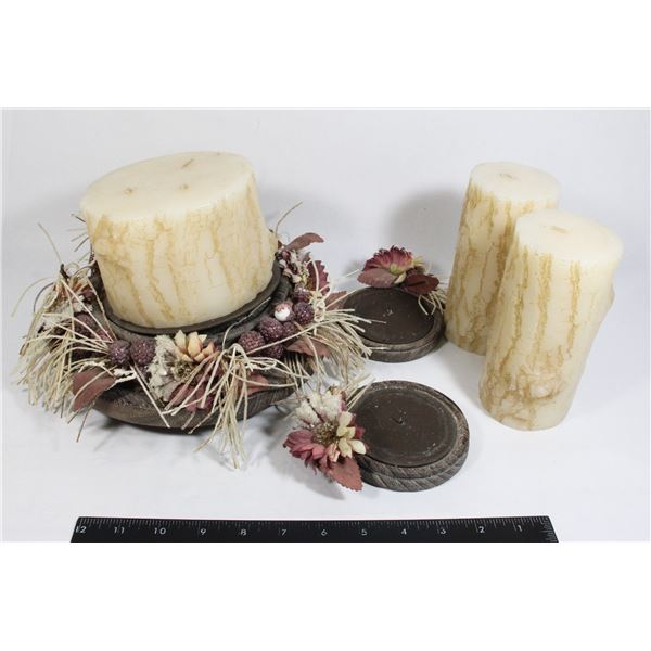 PAIR OF VINTAGE LOG CANDLES