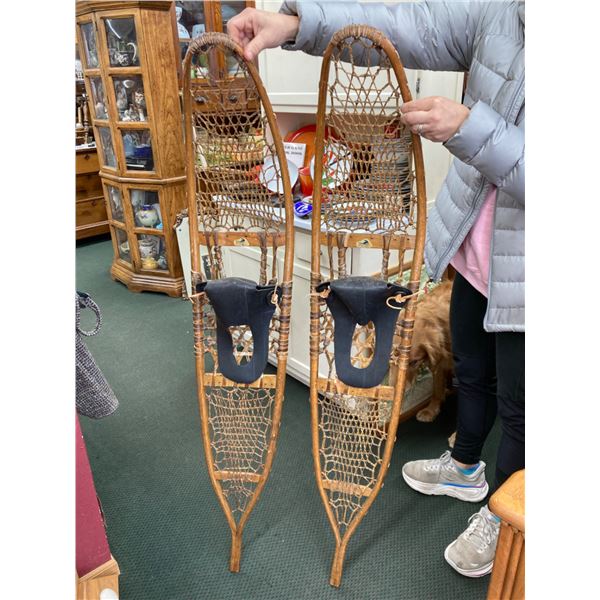 WOOD AND RAWHIDE SNOWSHOES, PAIR