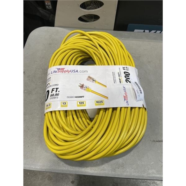 NEW 200FT HEAVY DUTY INDOOR OUTDOOR 3 WIRE EXTENSION CORD, YELLOW 14AWG