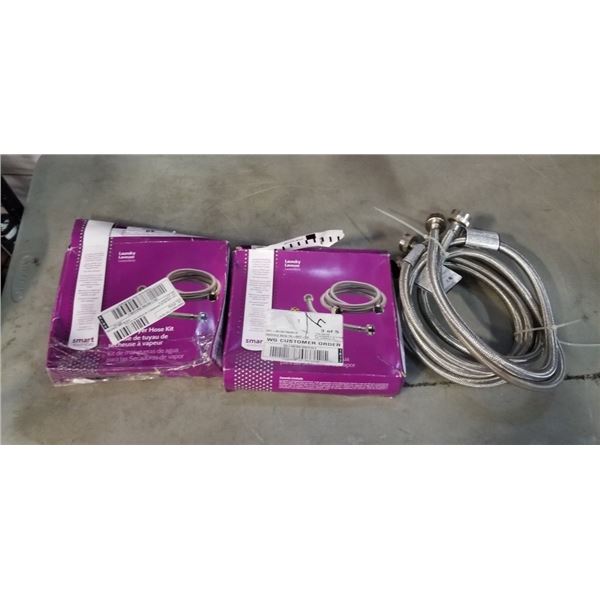 2 NEW PAIRS OF 6-FT STAINLESS STEEL APPLIANCE FILL HOSE AND TWO 8-FT HYBRID VENT DRYER HOSE WITH CLA