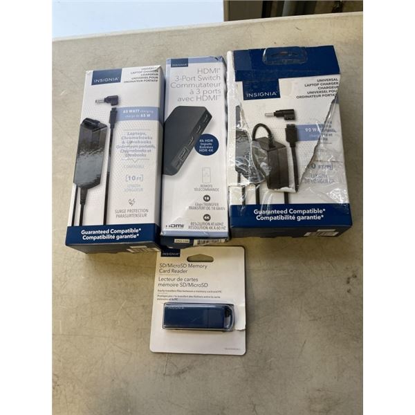 2 NEW INSIGNIA UNIVERSAL LAPTOP CHARGERS AND ELECTRONIC ACCESSORIES