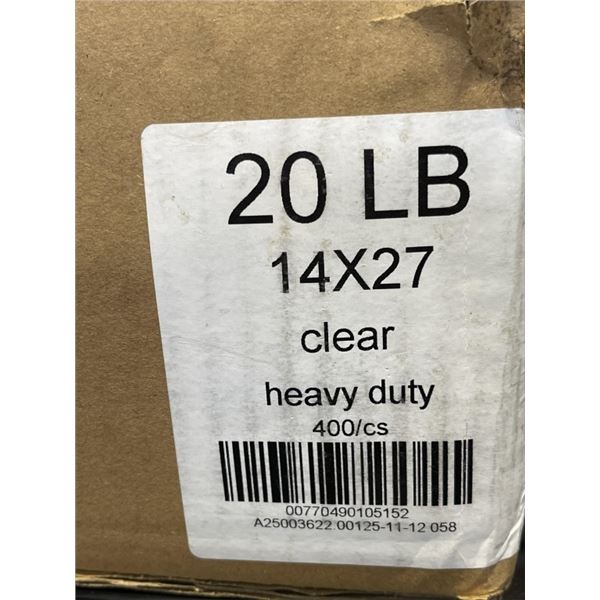 NEW CASE OF 14 X 27 INCH CLEAR FOOD BAGS, HEAVY DUTY 400PC